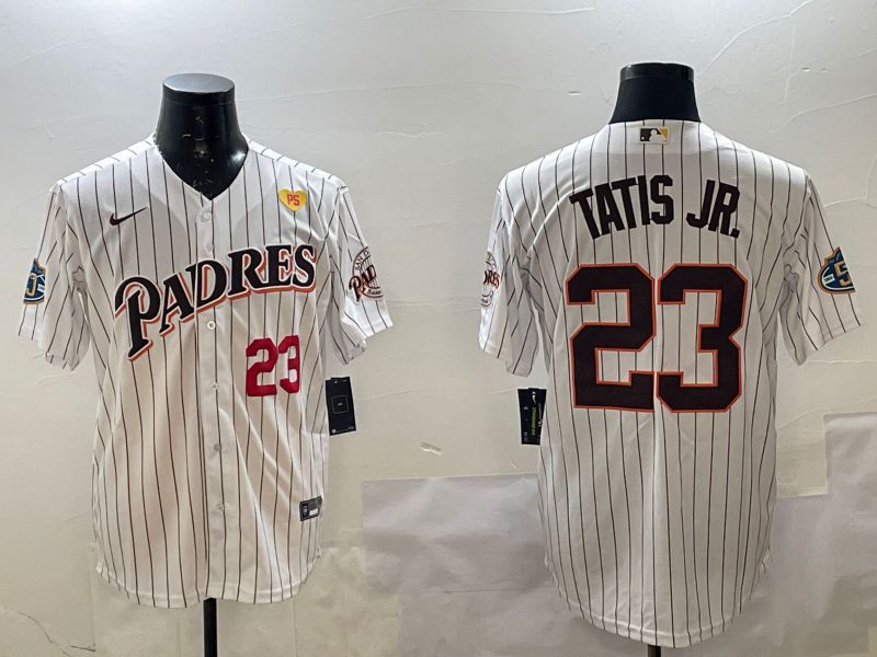 Men San Diego Padres #23 Tatis jr White Stripe Throwback Game 2025 Nike MLB Jersey style 8->san diego padres->MLB Jersey